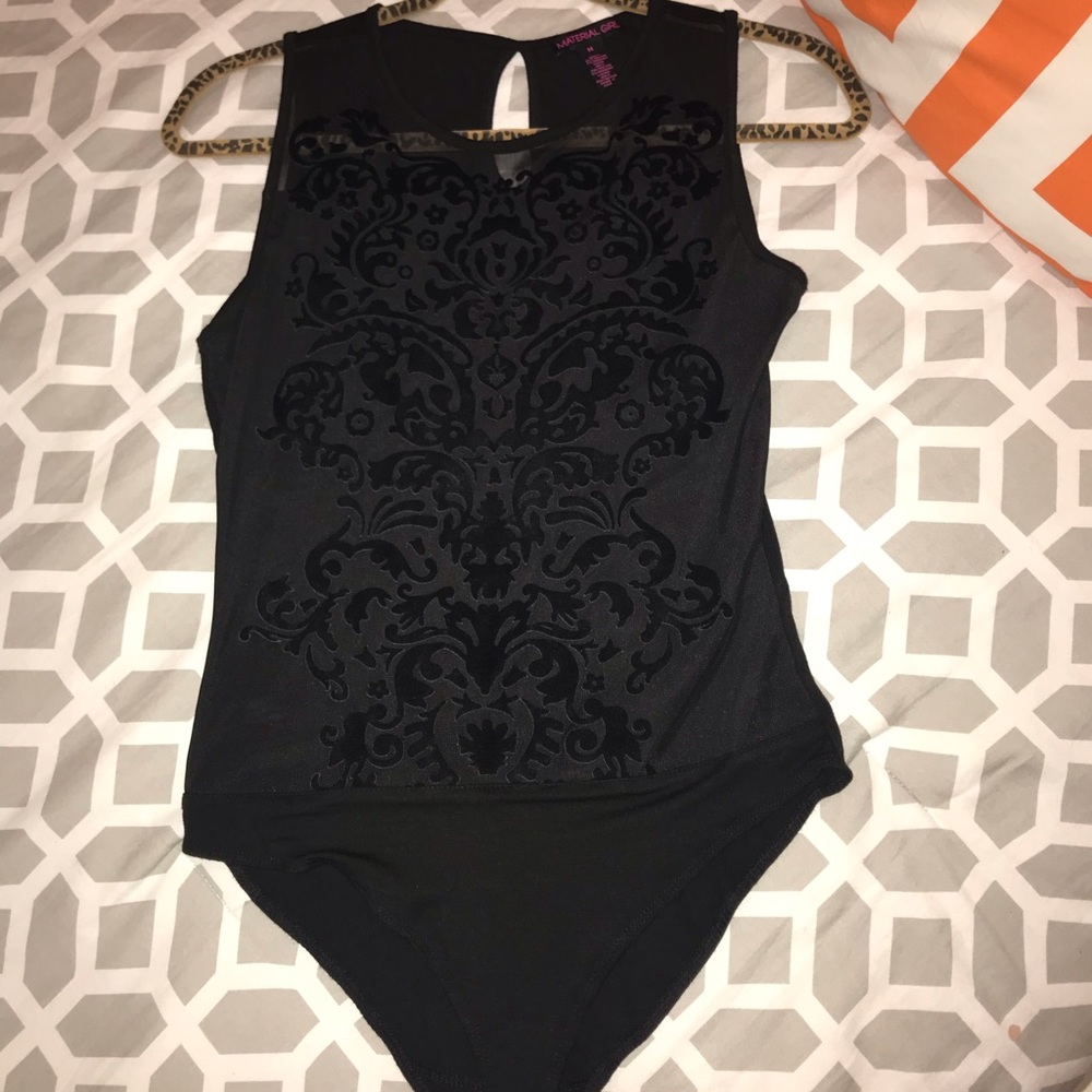 Material Girl Black See Trough Bodysuit -M-